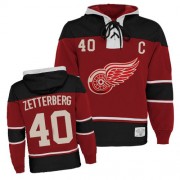 Men's Old Time Hockey Detroit Red Wings 40 Henrik Zetterberg Red Sawyer Hooded Sweatshirt Jersey - Authentic