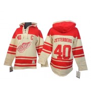 Men's Old Time Hockey Detroit Red Wings 40 Henrik Zetterberg Cream Sawyer Hooded Sweatshirt Jersey - Authentic