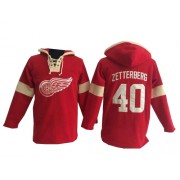 Men's Old Time Hockey Detroit Red Wings 40 Henrik Zetterberg Red Pullover Hoodie Jersey - Premier