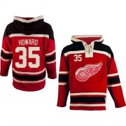 Men's Old Time Hockey Detroit Red Wings 35 Jimmy Howard Red Sawyer Hooded Sweatshirt Jersey - Authentic