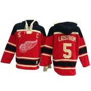 Men's Old Time Hockey Detroit Red Wings 5 Nicklas Lidstrom Red Sawyer Hooded Sweatshirt Jersey - Premier