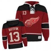 Men's Old Time Hockey Detroit Red Wings 13 Pavel Datsyuk Red Sawyer Hooded Sweatshirt Jersey - Premier