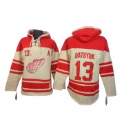 Men's Old Time Hockey Detroit Red Wings 13 Pavel Datsyuk Cream Sawyer Hooded Sweatshirt Jersey - Authentic
