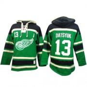Men's Old Time Hockey Detroit Red Wings 13 Pavel Datsyuk Green St. Patrick's Day McNary Lace Hoodie Jersey - Authentic