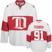 Men's Reebok Detroit Red Wings 91 Sergei Fedorov White Third Winter Classic Jersey - Authentic