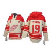Men's Old Time Hockey Detroit Red Wings 19 Steve Yzerman Cream Sawyer Hooded Sweatshirt Jersey - Premier