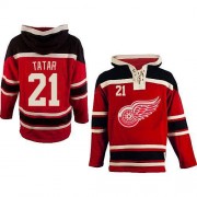 Men's Old Time Hockey Detroit Red Wings 21 Tomas Tatar Red Sawyer Hooded Sweatshirt Jersey - Premier
