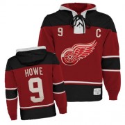 Men's Old Time Hockey Detroit Red Wings 9 Gordie Howe Red Sawyer Hooded Sweatshirt Jersey - Premier