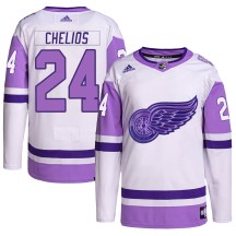 Youth Adidas Detroit Red Wings Chris Chelios White/Purple Hockey Fights Cancer Primegreen Jersey - Authentic