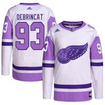Youth Adidas Detroit Red Wings Alex DeBrincat White/Purple Hockey Fights Cancer Primegreen Jersey - Authentic