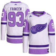 Youth Adidas Detroit Red Wings Johan Franzen White/Purple Hockey Fights Cancer Primegreen Jersey - Authentic