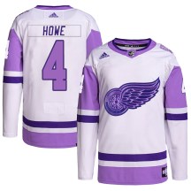 Youth Adidas Detroit Red Wings Mark Howe White/Purple Hockey Fights Cancer Primegreen Jersey - Authentic