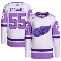 Youth Adidas Detroit Red Wings Niklas Kronwall White/Purple Hockey Fights Cancer Primegreen Jersey - Authentic