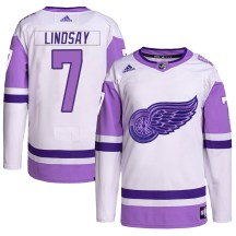 Youth Adidas Detroit Red Wings Ted Lindsay White/Purple Hockey Fights Cancer Primegreen Jersey - Authentic