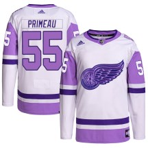 Youth Adidas Detroit Red Wings Keith Primeau White/Purple Hockey Fights Cancer Primegreen Jersey - Authentic
