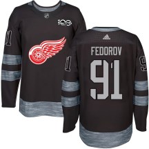 Men's Detroit Red Wings Sergei Fedorov Black 1917-2017 100th Anniversary Jersey - Authentic