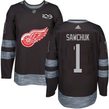 Men's Detroit Red Wings Terry Sawchuk Black 1917-2017 100th Anniversary Jersey - Authentic