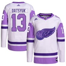 Men's Adidas Detroit Red Wings Pavel Datsyuk White/Purple Hockey Fights Cancer Primegreen Jersey - Authentic