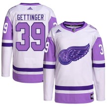 Men's Adidas Detroit Red Wings Tim Gettinger White/Purple Hockey Fights Cancer Primegreen Jersey - Authentic