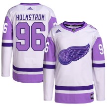 Men's Adidas Detroit Red Wings Tomas Holmstrom White/Purple Hockey Fights Cancer Primegreen Jersey - Authentic