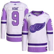 Men's Adidas Detroit Red Wings Gordie Howe White/Purple Hockey Fights Cancer Primegreen Jersey - Authentic