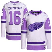 Men's Adidas Detroit Red Wings Vladimir Konstantinov White/Purple Hockey Fights Cancer Primegreen Jersey - Authentic