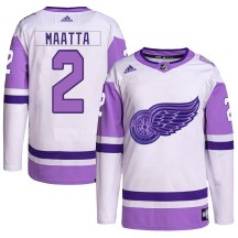 Men's Adidas Detroit Red Wings Olli Maatta White/Purple Hockey Fights Cancer Primegreen Jersey - Authentic
