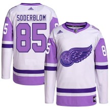 Men's Adidas Detroit Red Wings Elmer Soderblom White/Purple Hockey Fights Cancer Primegreen Jersey - Authentic