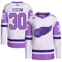 Men's Adidas Detroit Red Wings Greg Stefan White/Purple Hockey Fights Cancer Primegreen Jersey - Authentic
