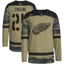 Men's Adidas Detroit Red Wings Chris Chelios Camo Military Appreciation Practice Jersey - Authentic