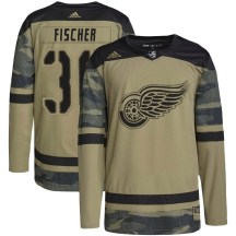 Men's Adidas Detroit Red Wings Christian Fischer Camo Military Appreciation Practice Jersey - Authentic