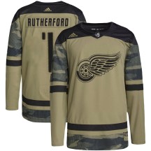 Men's Adidas Detroit Red Wings Jim Rutherford Camo Military Appreciation Practice Jersey - Authentic