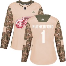 Women's Adidas Detroit Red Wings Jim Rutherford Camo Veterans Day Practice Jersey - Authentic