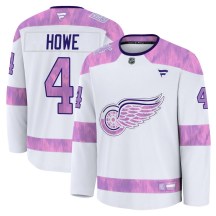 Men's Fanatics Detroit Red Wings Mark Howe White 2024 Hockey Fights Cancer Practice Jersey - Premium Men's Fanatics Detroit Red Wings Mark Howe White 2024 Hockey Fights Cancer Practice Jersey - Premium
