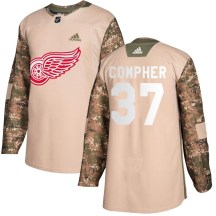 Men's Adidas Detroit Red Wings J.T. Compher Camo Veterans Day Practice Jersey - Authentic