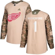 Men's Adidas Detroit Red Wings Jim Rutherford Camo Veterans Day Practice Jersey - Authentic