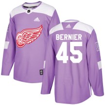 Men's Adidas Detroit Red Wings Jonathan Bernier Purple Hockey Fights Cancer Practice Jersey - Authentic
