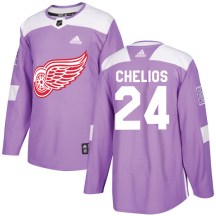 Men's Adidas Detroit Red Wings Chris Chelios Purple Hockey Fights Cancer Practice Jersey - Authentic