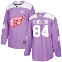 Men's Adidas Detroit Red Wings Jake Chelios Purple Hockey Fights Cancer Practice Jersey - Authentic