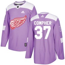 Men's Adidas Detroit Red Wings J.T. Compher Purple Hockey Fights Cancer Practice Jersey - Authentic