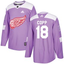 Men's Adidas Detroit Red Wings Andrew Copp Purple Hockey Fights Cancer Practice Jersey - Authentic