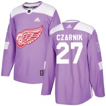 Men's Adidas Detroit Red Wings Austin Czarnik Purple Hockey Fights Cancer Practice Jersey - Authentic