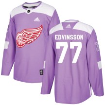 Men's Adidas Detroit Red Wings Simon Edvinsson Purple Hockey Fights Cancer Practice Jersey - Authentic