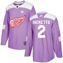 Men's Adidas Detroit Red Wings Joe Hicketts Purple Hockey Fights Cancer Practice Jersey - Authentic