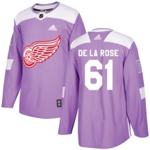 Men's Adidas Detroit Red Wings Jacob De La Rose Purple Hockey Fights Cancer Practice Jersey - Authentic