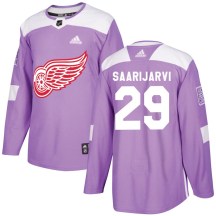 Men's Adidas Detroit Red Wings Vili Saarijarvi Purple Hockey Fights Cancer Practice Jersey - Authentic