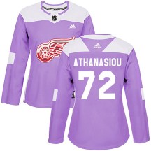 Women's Adidas Detroit Red Wings Andreas Athanasiou Purple Hockey Fights Cancer Practice Jersey - Authentic