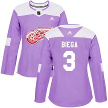 Women's Adidas Detroit Red Wings Alex Biega Purple Hockey Fights Cancer Practice Jersey - Authentic