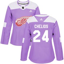 Women's Adidas Detroit Red Wings Chris Chelios Purple Hockey Fights Cancer Practice Jersey - Authentic