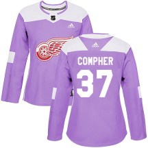 Women's Adidas Detroit Red Wings J.T. Compher Purple Hockey Fights Cancer Practice Jersey - Authentic